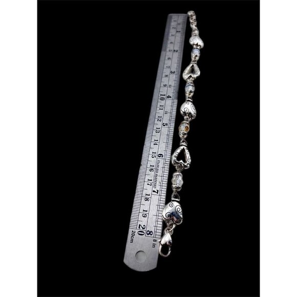 Brighton Heartland Bracelet Silver Scroll Hearts Crystals Adjustable 7-8” - Picture 3 of 4